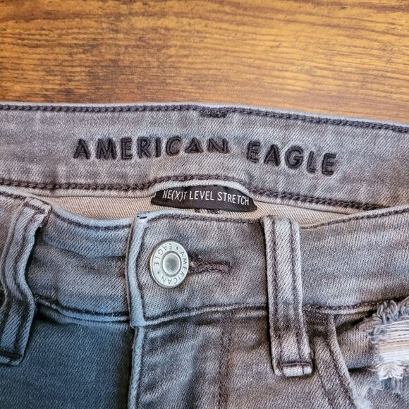 American Eagle Jeans 4 R Next Level Stretch Hi Rise Jegging Gray Ripped - Picture 4 of 11